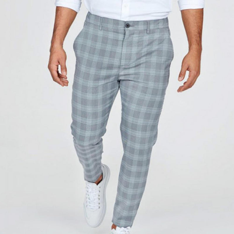 Checkered Pattern Fashion Men Trousers Plaid Loose Autumn Winter Vintage Men's Pants Business Casual Straight Leg Slim Pants