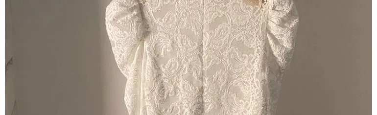 Fleece Lined Lace Base Shirt Women's Autumn Winter Hollow out Mesh Top Trendy Commute Style High Neck Long Sleeve  Color