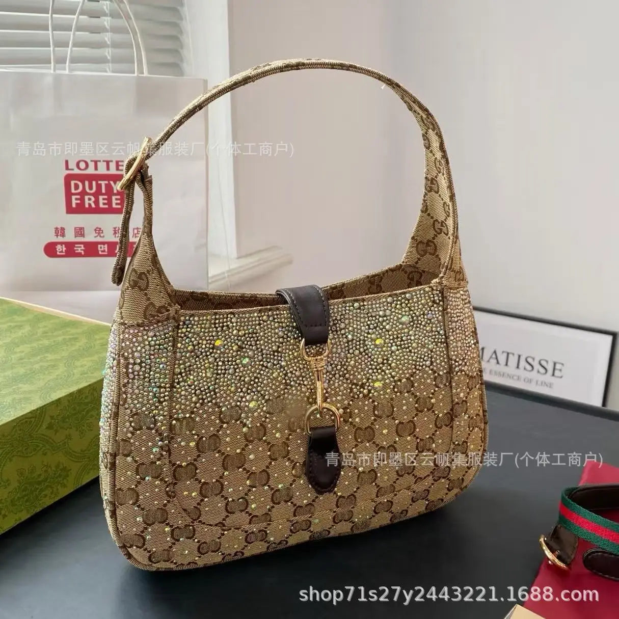 Bolsa original com diamante nas axilas Jacket1961 Bolsa de ombro único Bolsa de pão francês Bolsa Mini bolsa feminina de lona estilo retrô Han... - CRAVO ROSE