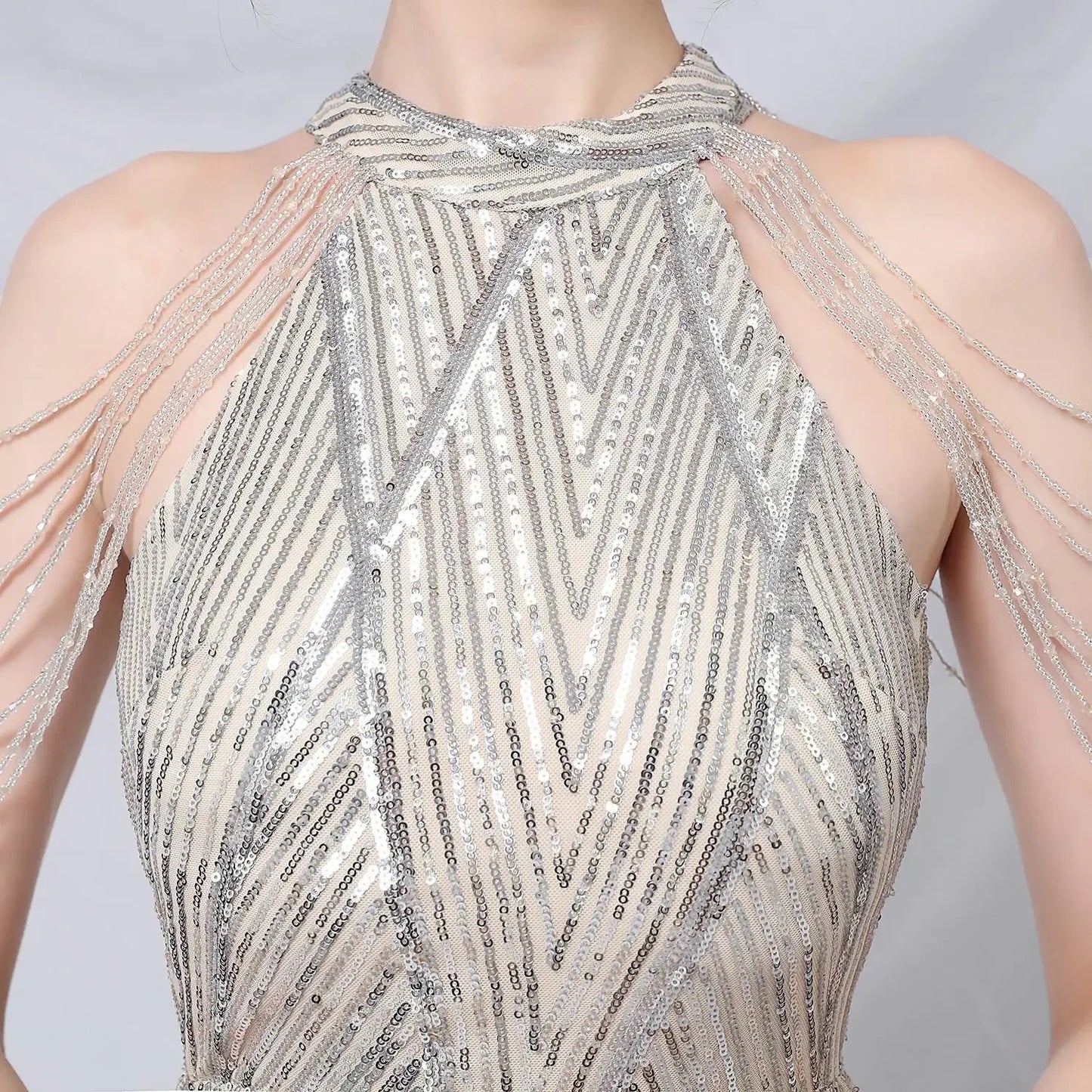 Xmas Sequin Maxi Dress Halter Neck Stripe Mermaid Long Lady Coctail Prom Dress Party Evening Dancing Performance Shimmering Wear