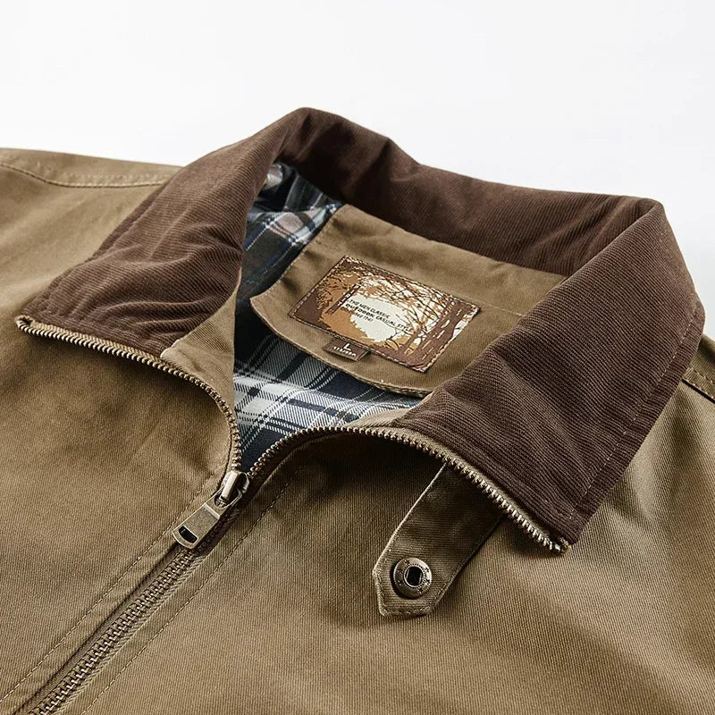LIBIELIY   TRAF 2025 Spring And Autumn Men's Wash Jacket Comfortable Multi-Pocket Cotton Stand Collar Cargo Jacket Men's