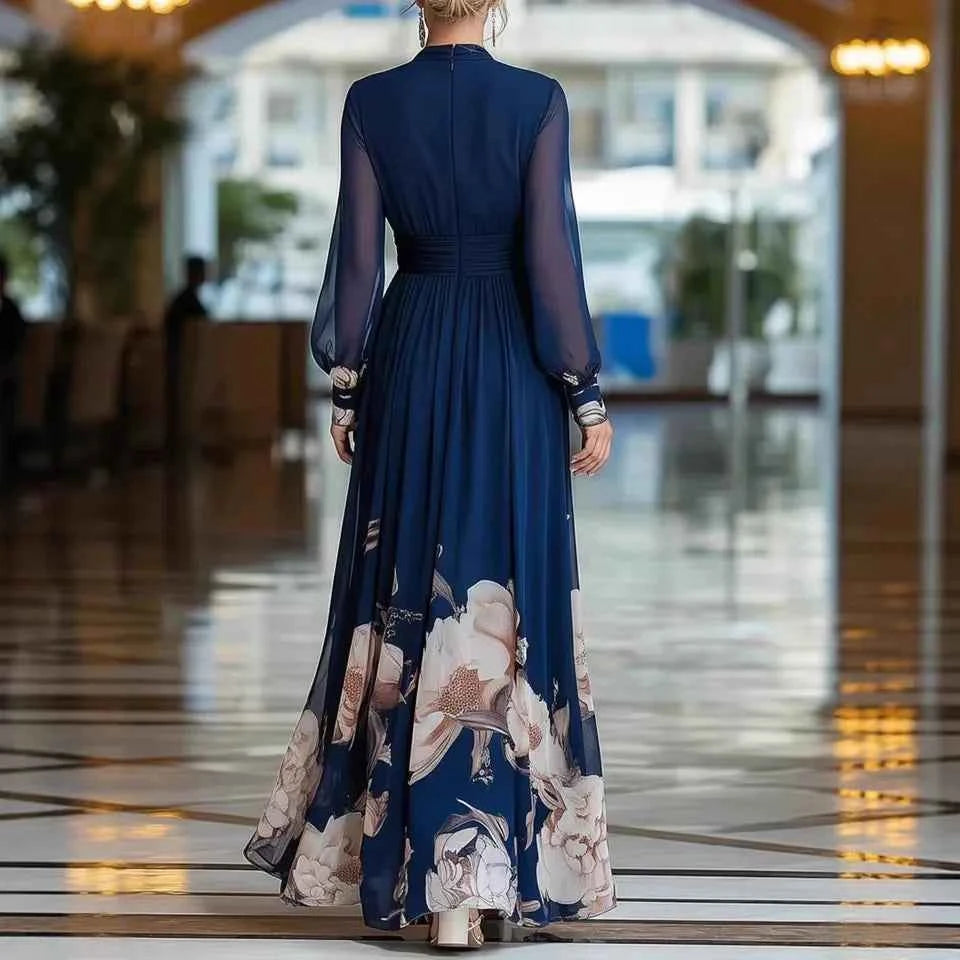 Elegant Long Sleeve Maxi Dress Women 2026 Summer V-neck Florat Print A-line Maxi Dresses Casual