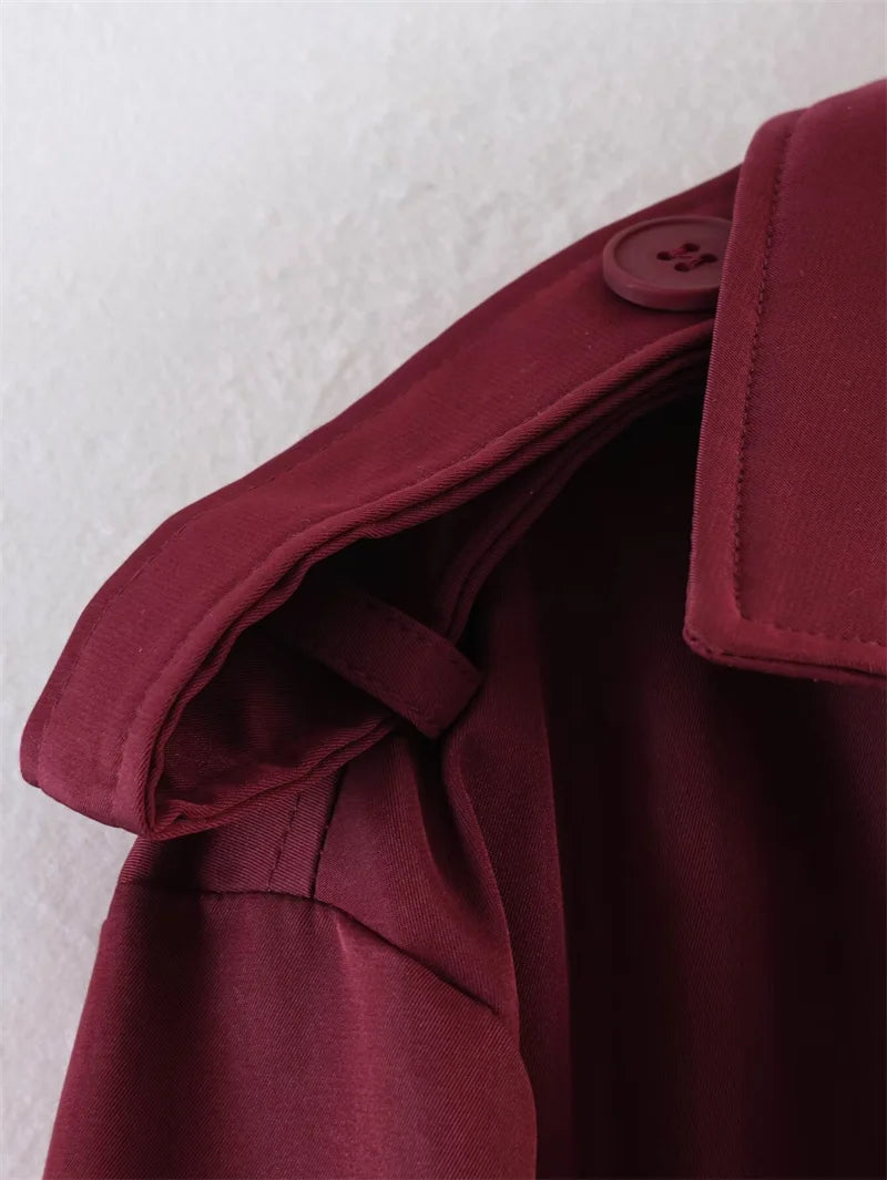 Women's Coat 2026 Spring New Style Solid Color Long Sleeve Belted Short Trench Coat European and American Personalized Fashion
