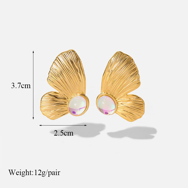Brincos de argola EILIECK 316L em aço inoxidável dourado, formato de leque, geométrico, estilo boêmio, para mulheres, pingente de orelha, joia, presente para festa