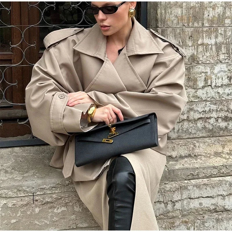 Women Lapel V-neck Belt Trench Coat Fashion Lace Up Full Sleeve Button Short Thin Windbreak 2025 New Lady Daily Street Outerwear