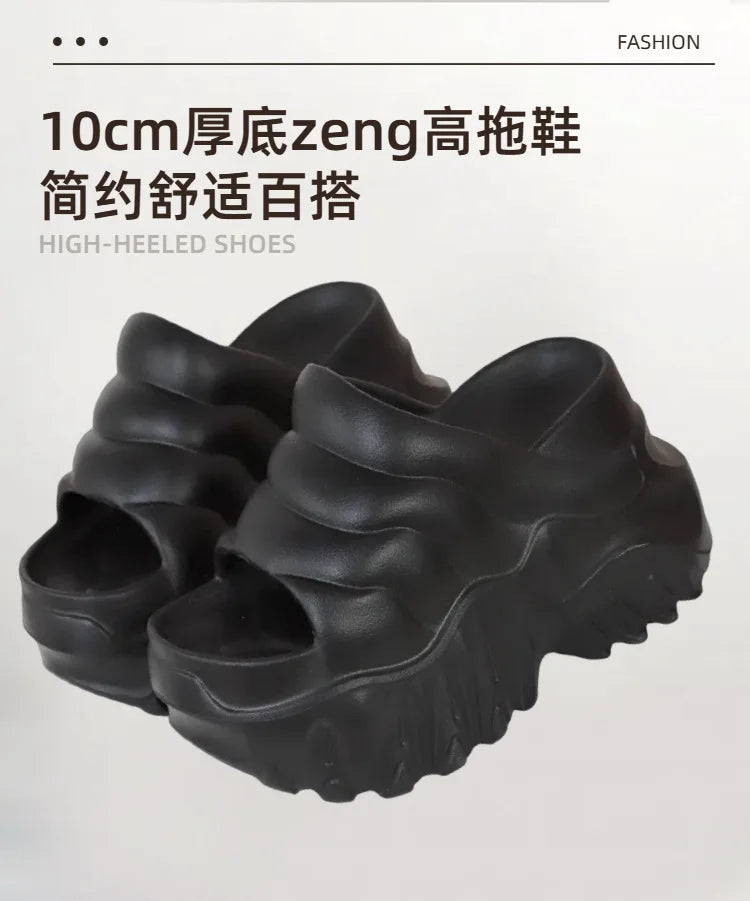 Women 10cm Increased Wedges Slippers 2024 Summer Breathable Casual Platform Slides Shoes for Women Light Slip on Female Sandals