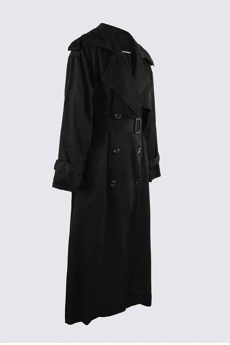 Nerazzurri Autumn Extra Long Oversized Khaki Flowy Soft Trench Coat for Women Back Slit Double Breasted Loose Casual Overcoat