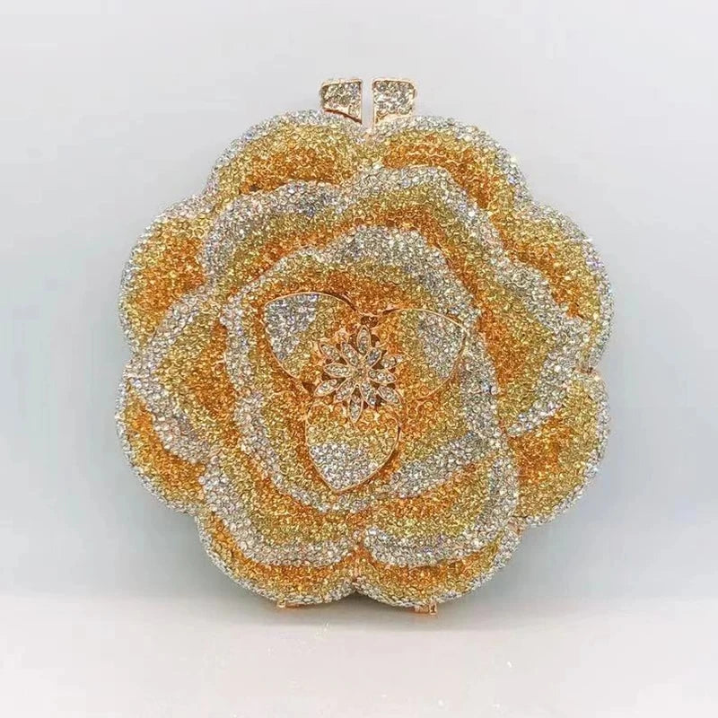 Rosa flor rosa/verde strass noite embreagens feminino floral amarelo cristal sacos de noite nupcial festa de casamento bolsa embreagem - CRAVO ROSE