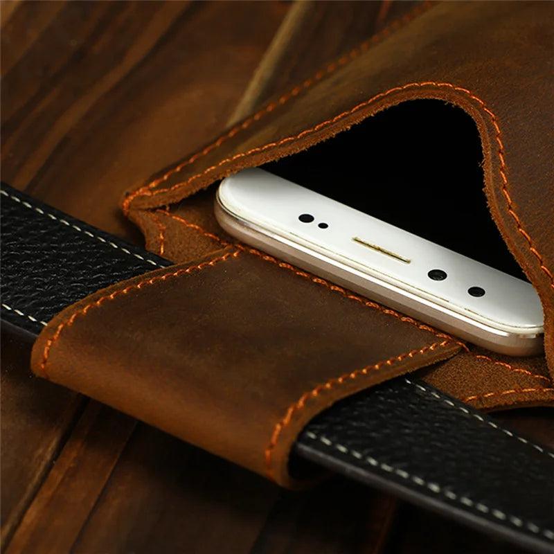 Genuine Leather Phone Pouch Case for 6-7.5inch Cellphone Loop Holster Case Belt Waist Bag Retro Outdoor Phone Wallet Anti-theft - CRAVO ROSE