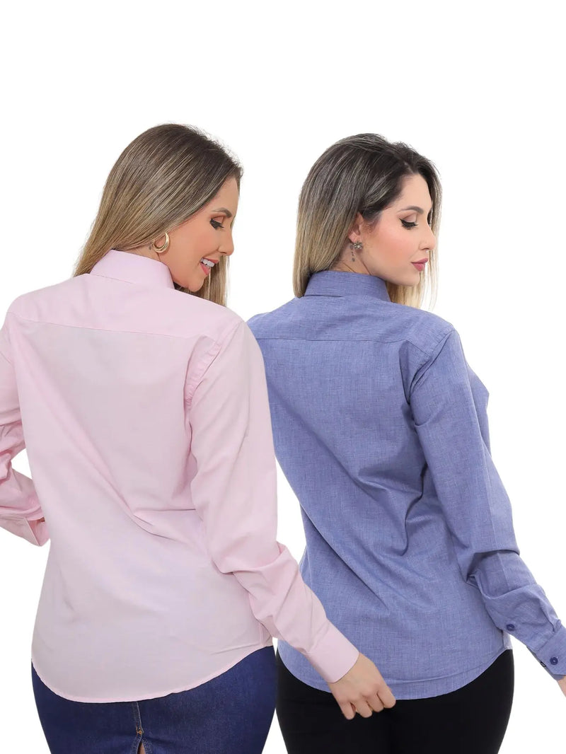 Women's KIT 2 Pieces-Cobalt Blue Linen Premium Social Shirt and Pink Slim Social Shirt