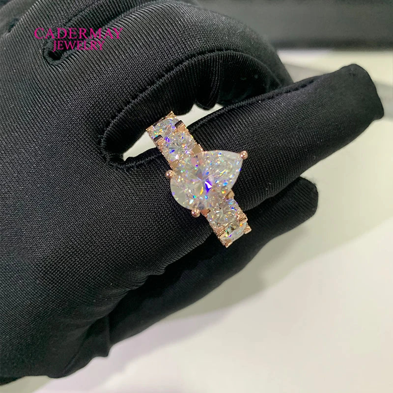 Cadermay luxo 5ct pêra corte d vvs moissanite anel com 6mm redondo moissanite diamante eternidade banda moissanite anel conjunto para mulher - CRAVO ROSE