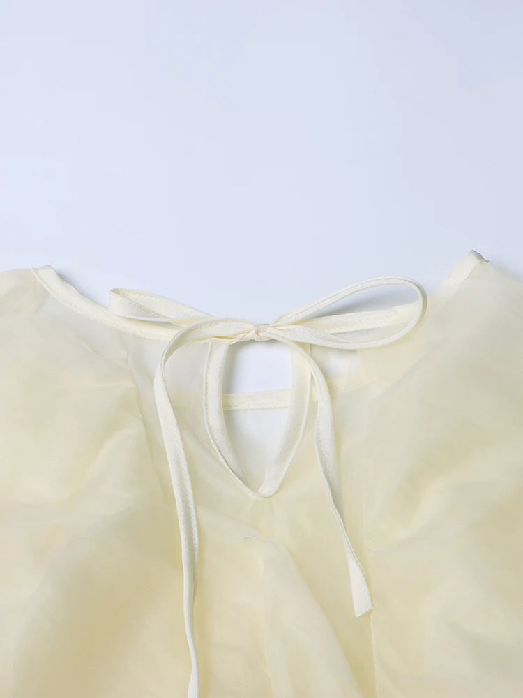 Blusas elegantes de chiffon com babados e patchwork, gola redonda, lanterna, manga comprida, camisa solta