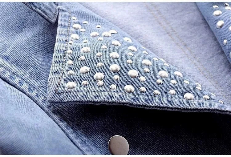 HLJ&GG Blue Fashion Denim Rivet Double-breasted Sleeveless Coats Women Lapel Slim Cowboy Vest Autumn New Tops Streetwear 2025