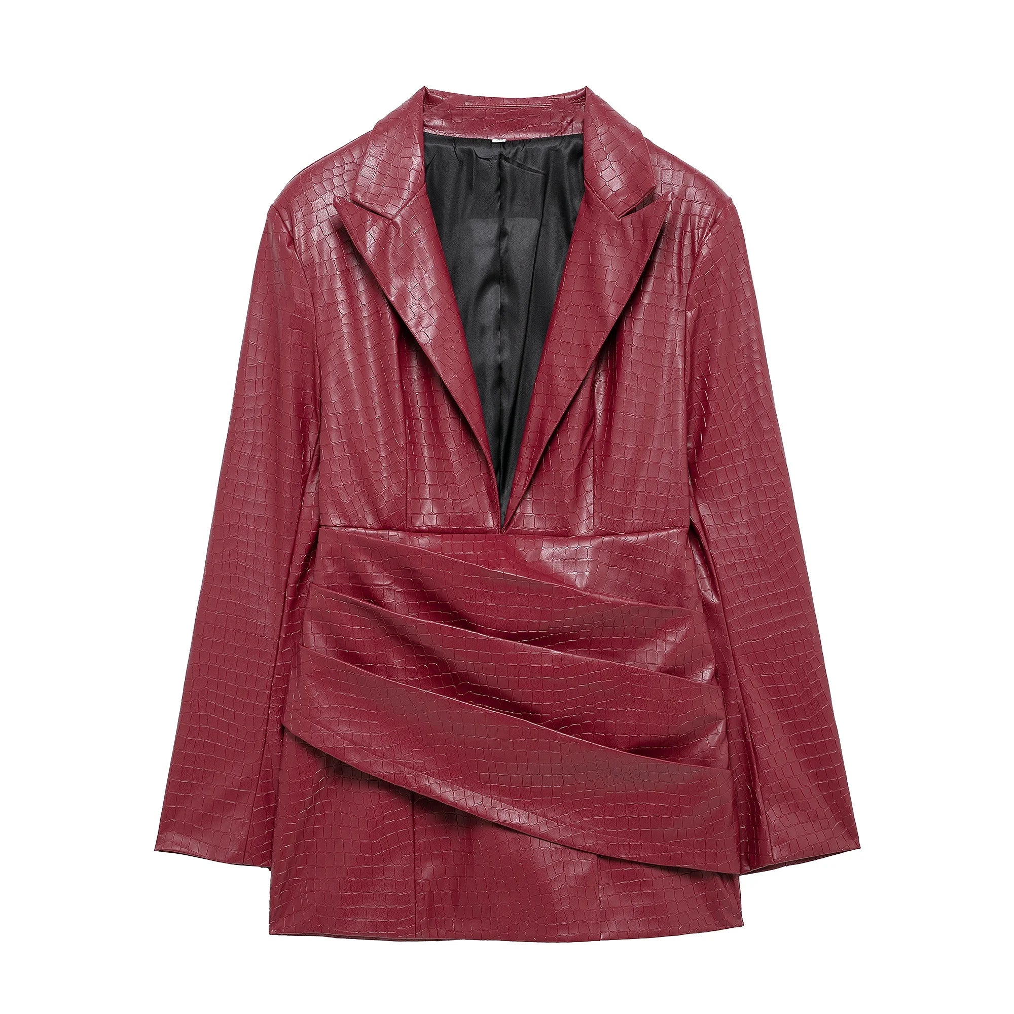 Vestido de festa feminino TRAFZA Sexy Couro Sólido Vermelho Manga Longa Mini Bainha Inverno Noite Clube Vestido