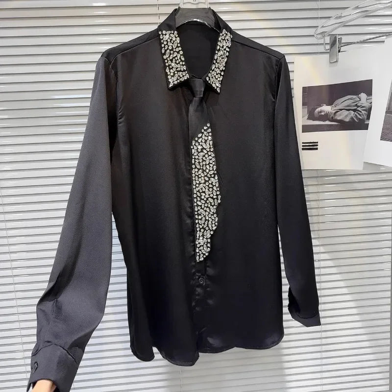Blusa elegante e chique com losangos emendados lapela, manga comprida, design temperamental, camisa sensual