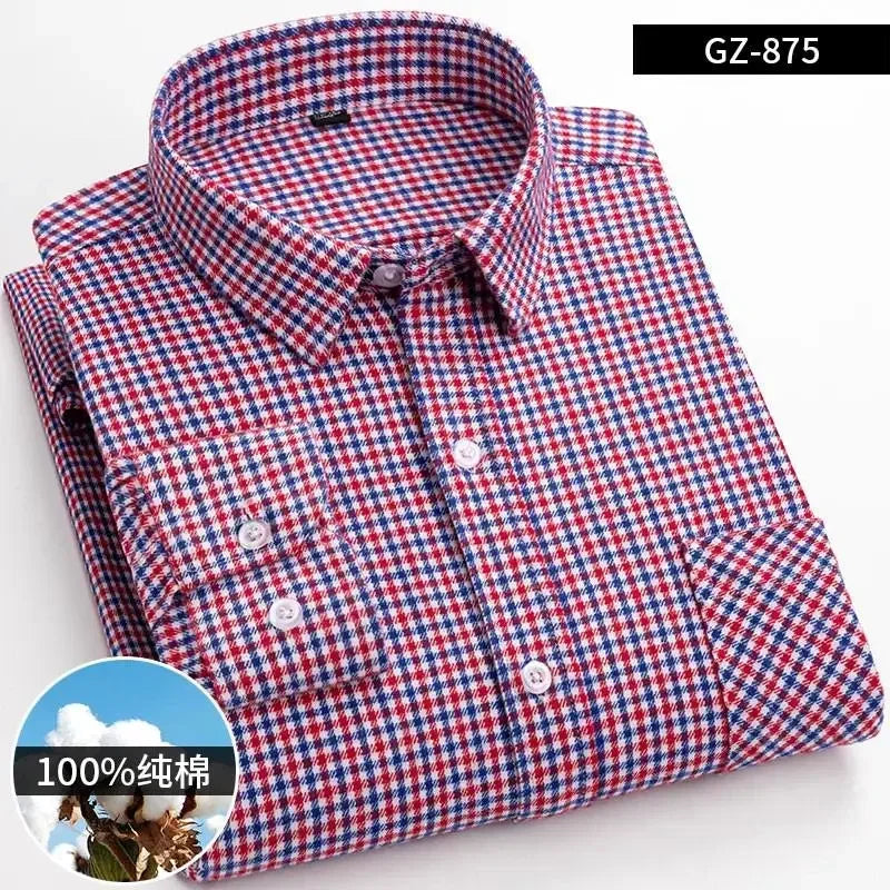 Pure Cotton Men's Plaid Shirt Long Sleeve Regular Fit Men Casual Oversized Shirt Leisure Autumn Male Clothes New Plus Size