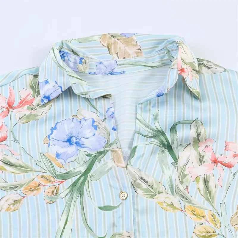 Women's Shirt 2026 Summer New Style Floral Print Long Sleeve Satin Textured Loose Shirt Beach Vacation Relaxed and Lazy