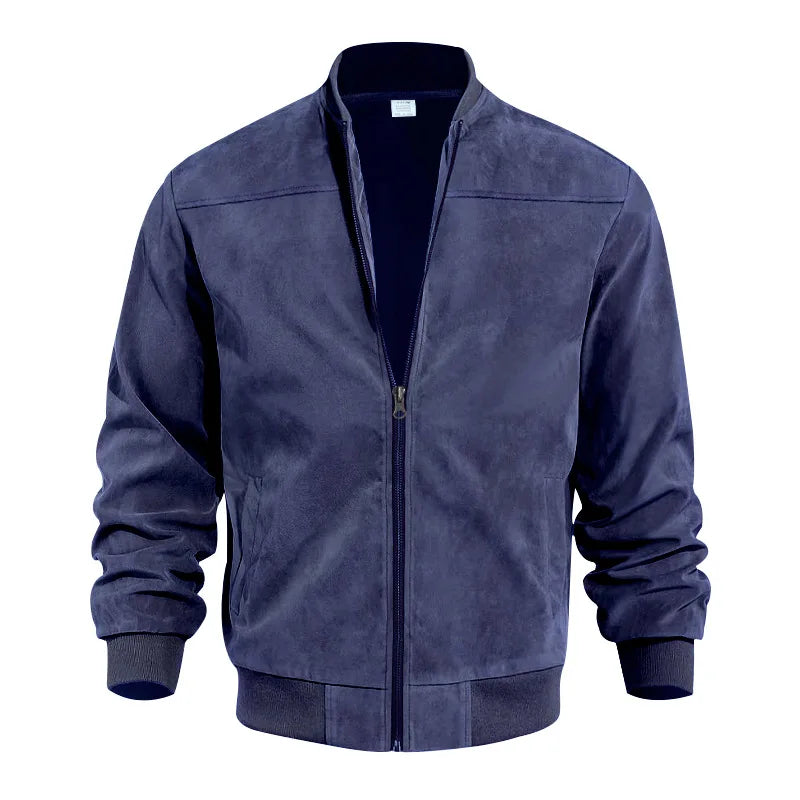 New Autumn Pilot Bomber Jacket for Men's Casual Plus Size Suede Zipper Stand Up Collar Top Traf Jacket Coats Men Clothing