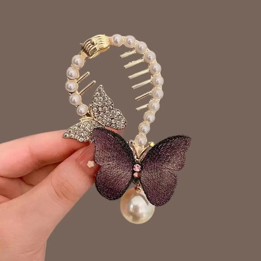 Chinese Style Flower Tassel Hair Bun Buckle High Ponytail Buckle Pearl Chain Pan Hair Claw Clip Fashion Lovely Alloy Headwear