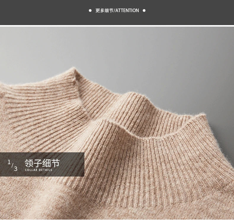 100% Pure Wool Cashmere Sweater Men's Half Turtleneck Pullover Casual Fashion Thickening Top Knitting Sweater