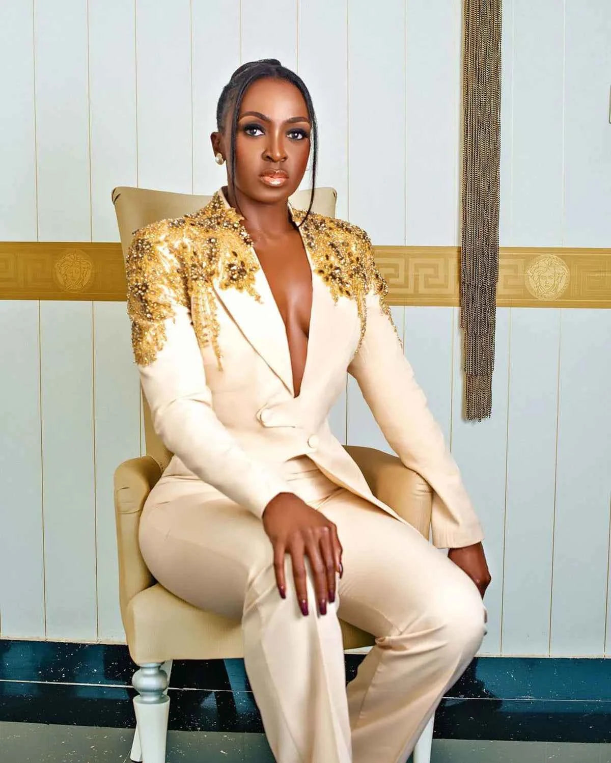 Golden Appliques Mother of the Bride Suits Women Ladies Formal Evening Party Work Plus Size Blazer Wear 2 Pieces