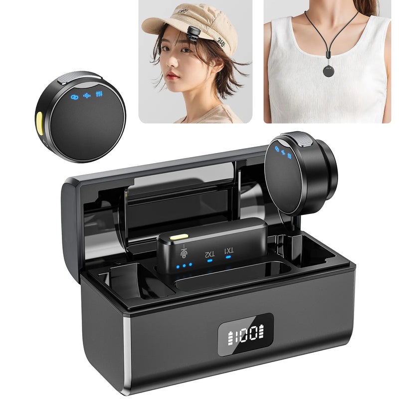 Microfone sem fio 100M para telefone Microfone de lapela magnético profissional com caixa de carregamento Redução de ruído para gravação