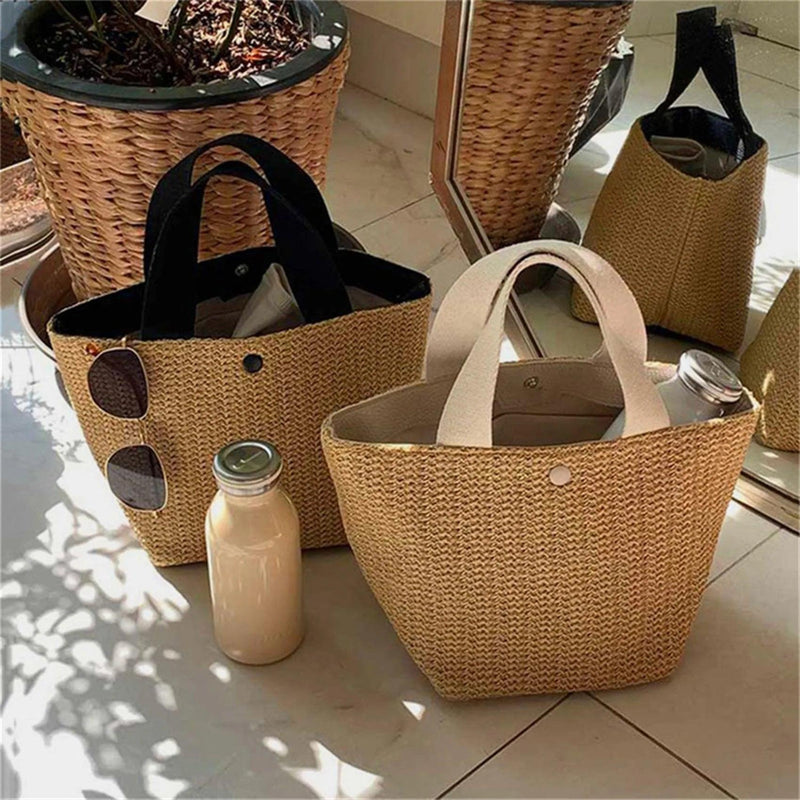 Elegant Ladies Straw Woven Handbag Women Holiday Beach Casual Tote Top-Handle Bags Fashion Retro Shoulder Bags - CRAVO ROSE