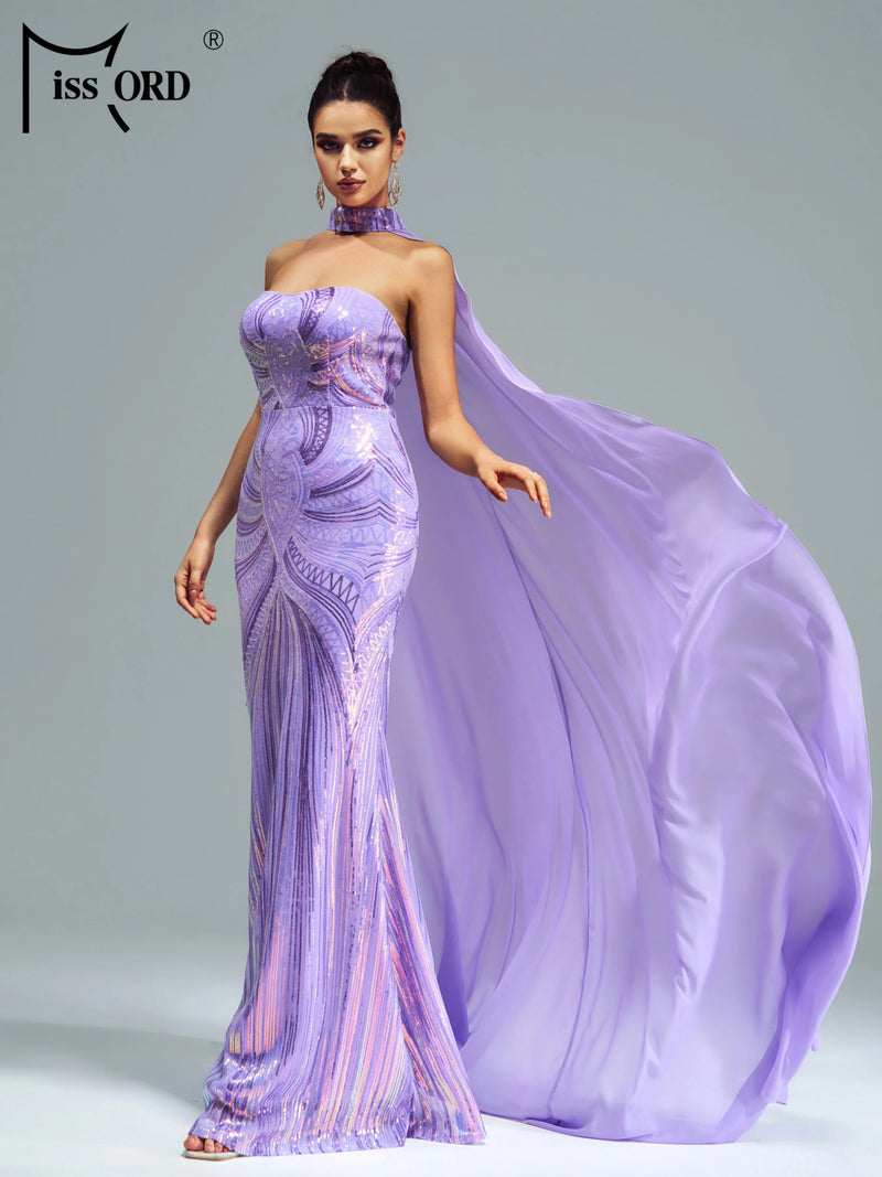 Missord New Purple Church Strapless Extended Shawl Wedding Birthday Sequin Mermaid Evening Party Formal Occasion Chic Dresses