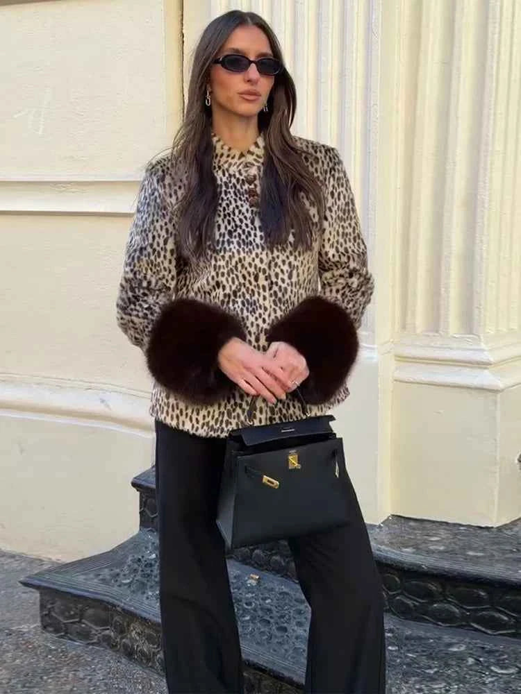 Spring Thin Fur Women's Coat Fashion Leopard Print Full Sleeve Female Jackets 2026 Spring Street New Single Breasted Lady Coats