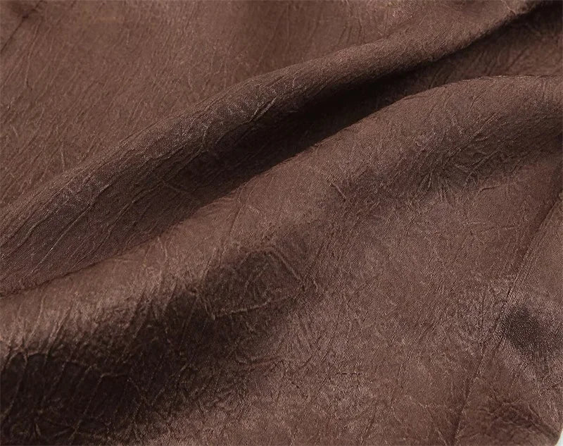 Women's Suit 2026 Spring New Style Reddish-Brown Long Sleeve Draped Pleated Decorative Simple Blazer and Trousers Set Fashion
