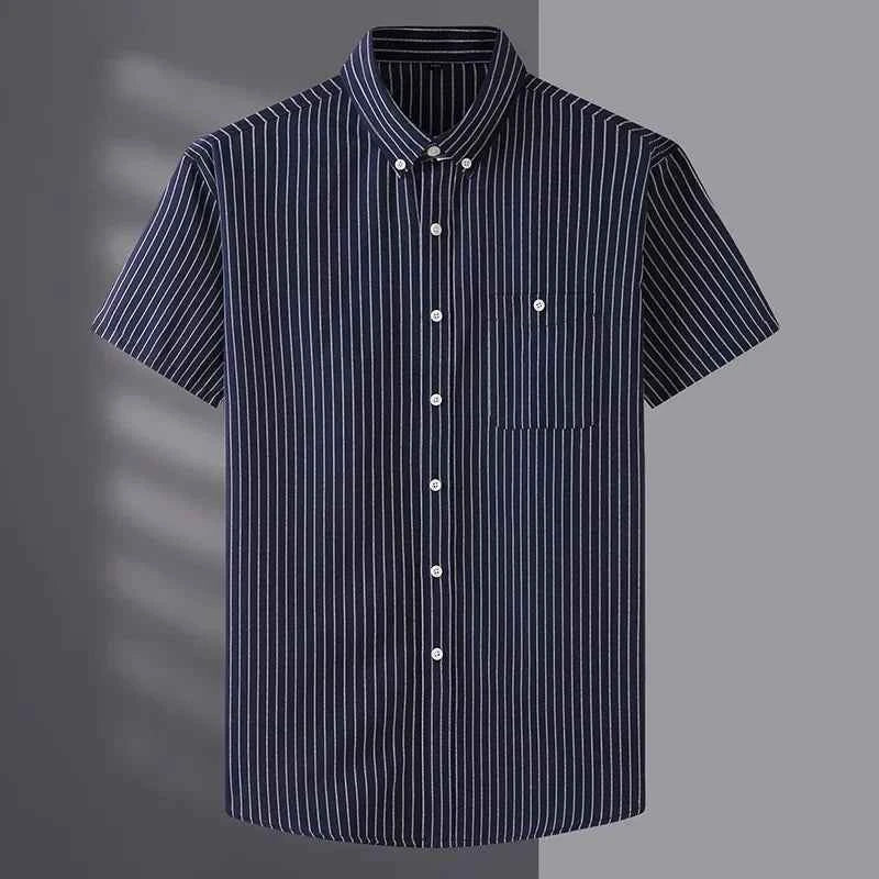New Summer Men Striped Short Sleeve Shirt Men Dress Shirts Pure Color Business Work Button Up Shirt Big Social Korean Clothes