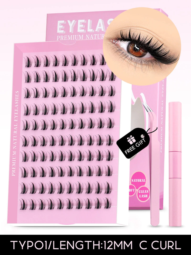 Kit de cílios postiços GROINNEYA faça você mesmo, cílios de manga de 10 a 18 mm, bandeja mista, conjuntos de cílios individuais, kit com cílios postiços faça você mesmo