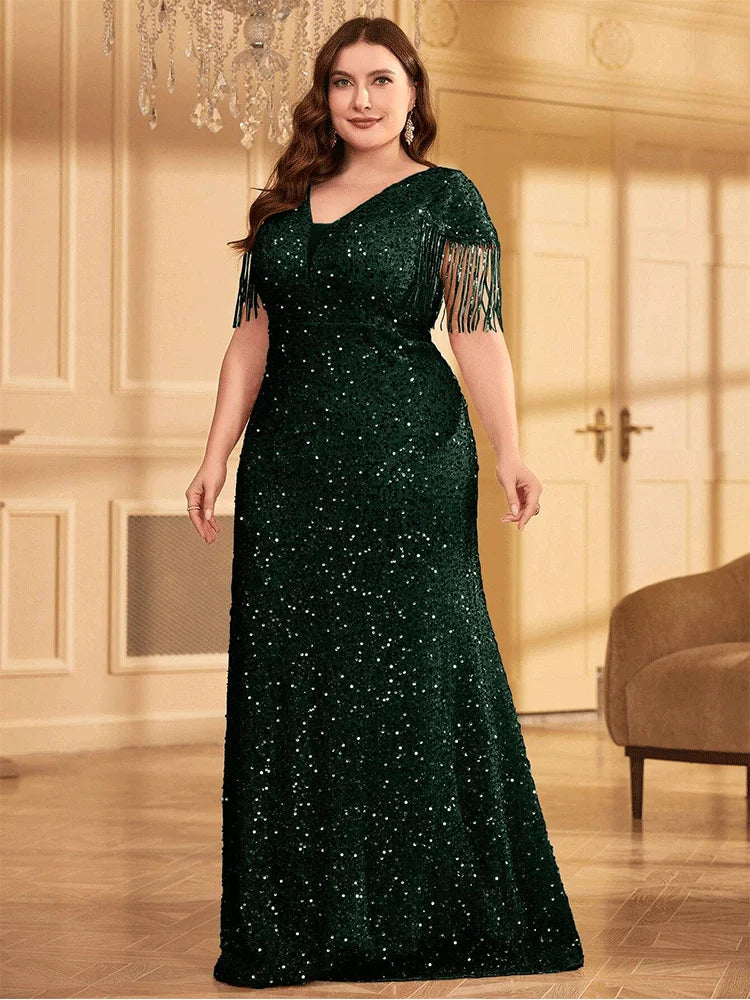 Plus Size Apricot Sequin Luxury Evening Dress 4XL 5XL Big Size Sparkling Prom Banquet Evening Dress Prom Gown 2024 Evening Dress
