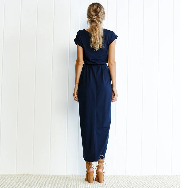 2023 Summer Beach Maxi Dress Women Floral Solid Short Sleeve Shirt Dress Casual Sexy Bandage Dress Robe Femme Vestidos Plus Size