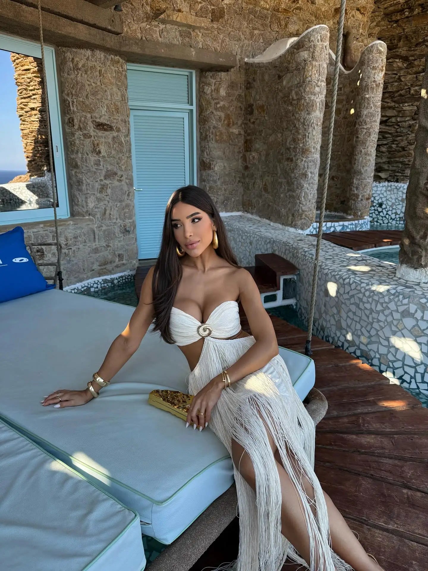 Tassel Maxi Dress Women Bandage Bodycon Cut Out Dress Halter Backless Sleeveless Party Dresses Vestidos Holiday