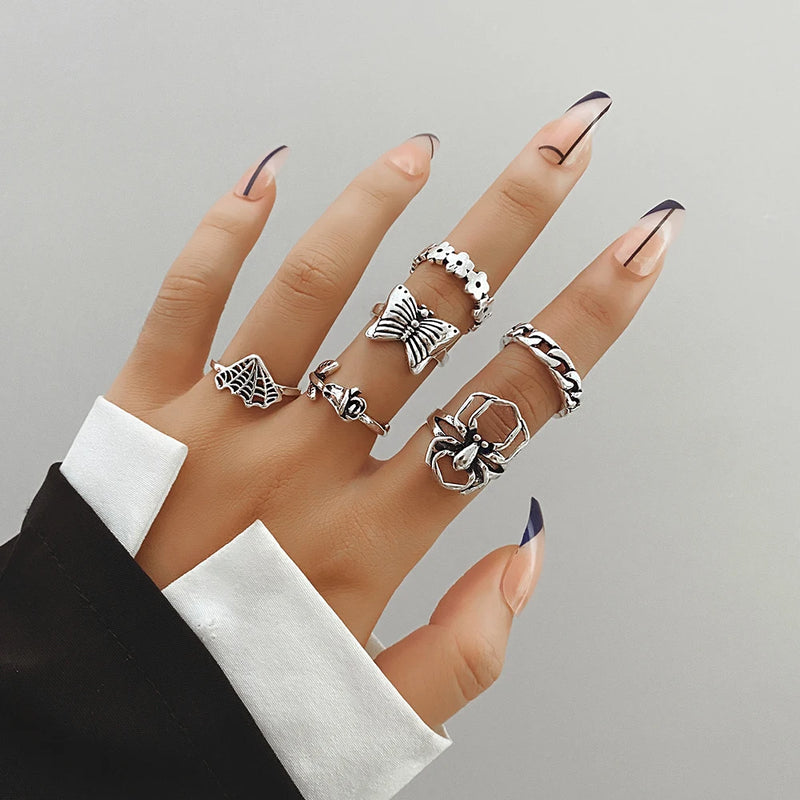 IFME Bohemian Gothic Irregular Rings Set For Women Silver Plated Animal Personality Geometry Hiphop Vintage Finger Rings Jewelry