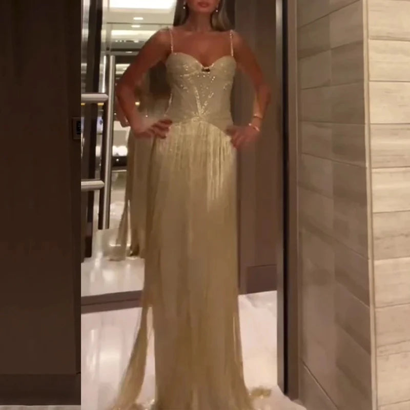 Sexy Off Shoulder Sleeveless Suspender Dress Women's Elegant High Waist Slim Tassel Long Dress Fashion Draped Solid Long Dress