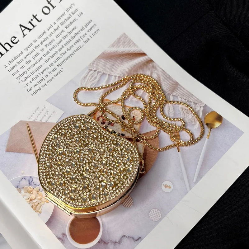 Detachable Long Chain Rhinestone Inlay Clutch Bag Lightweight Waterproof Crystal Glitter Purse Small Capacity Glitter