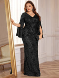 XUIBOL Plus Size Luxury Green Evening Dresses Women 2025 Long Sleeve Mermaid Formal Sequins Prom Wedding Party Cocktail Gowns