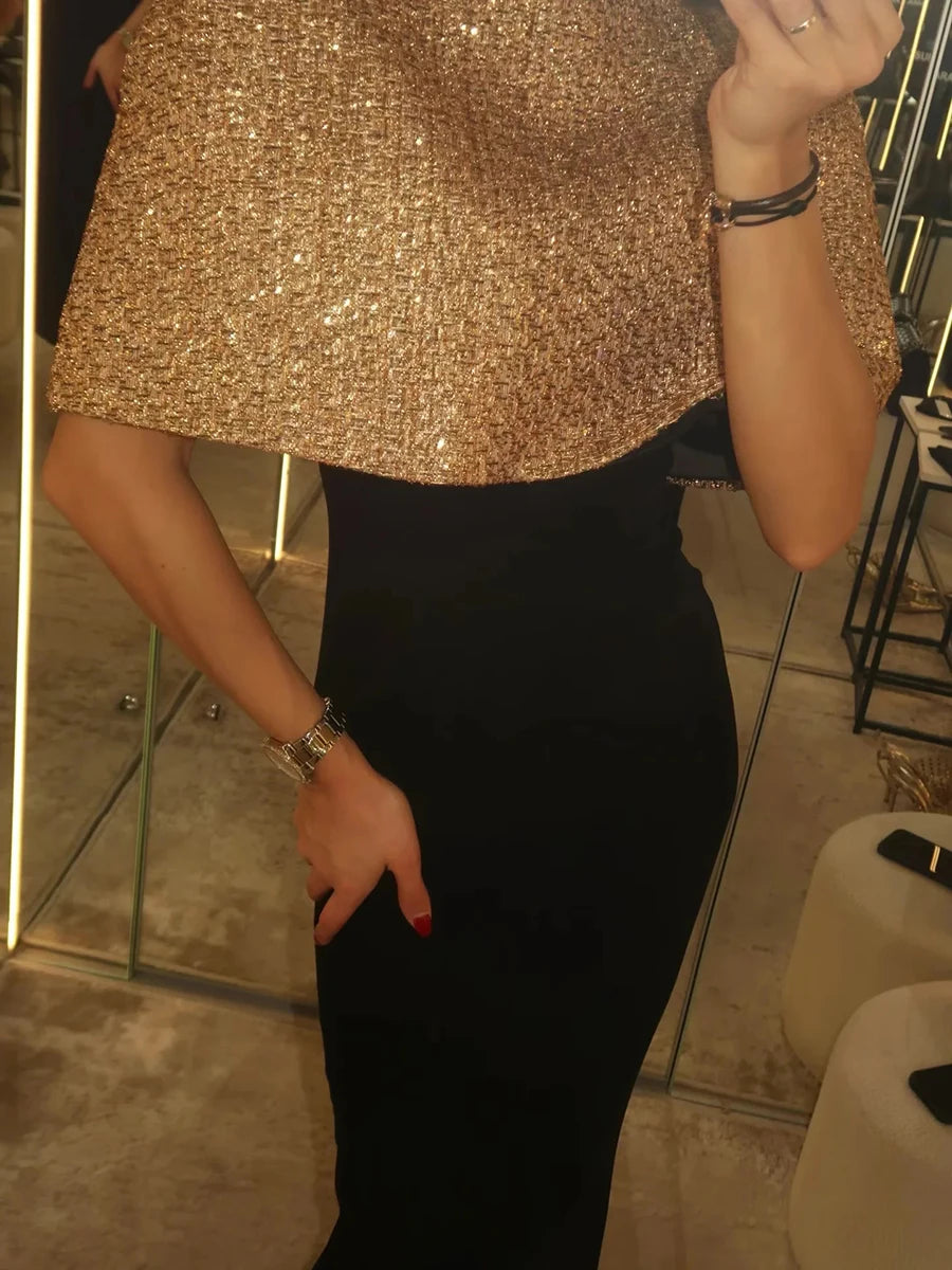 TWOTWINSTYLE Gold Loose Spliced Folds Chic Wraps for Women O Neck Sleeveless Elegant Intellectual Wrap Female Summer Fashion New
