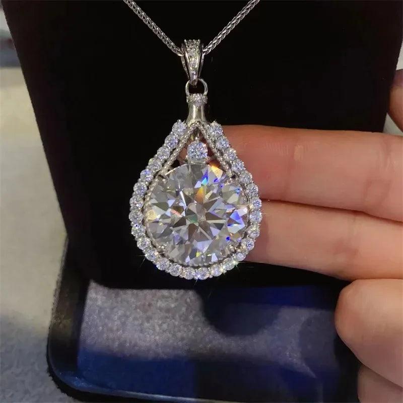 Houtros 1-20Carat Luxury Moissanite Pendant Necklace for Women D Color VVS1 Round Cut Diamond Pendant 925 Sterling Silver Chain - CRAVO ROSE