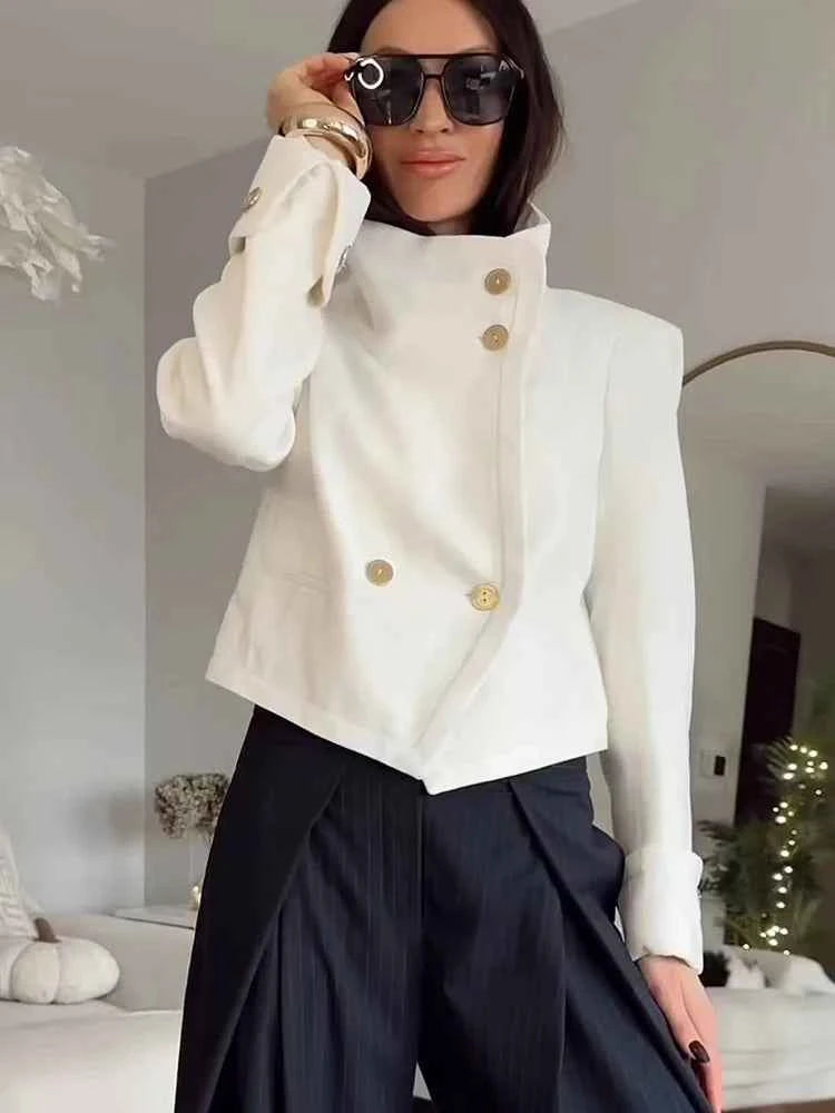 Spring New Women Stand Collar Street Jacket Casual Long Sleeve Button Solid Color Jacket Simple Style Commuter Clothing Female