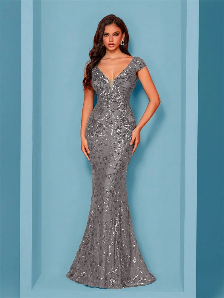 Lucyinlove Elegant Champagne Evening Dress For Women Long 2024 Luxury Mermaid Formal Sequins Prom Wedding Party Cocktail Dresses