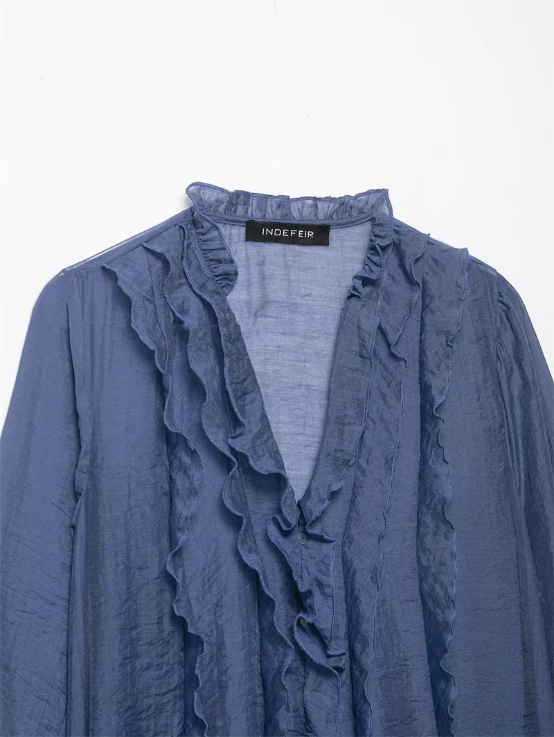 Women Shirt 2025 New Fashion Autumn Long Sleeve Layered Decorative Blouse for Women Casual Chic V-neck Ladies Top