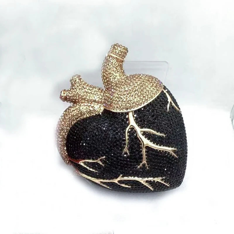 XIYUAN Red Heart Shaped Rhinestone Evening Bag Women Luxury Unique Wedding Party Dress Handbags Gold Crystal Bridal Clutch Purse