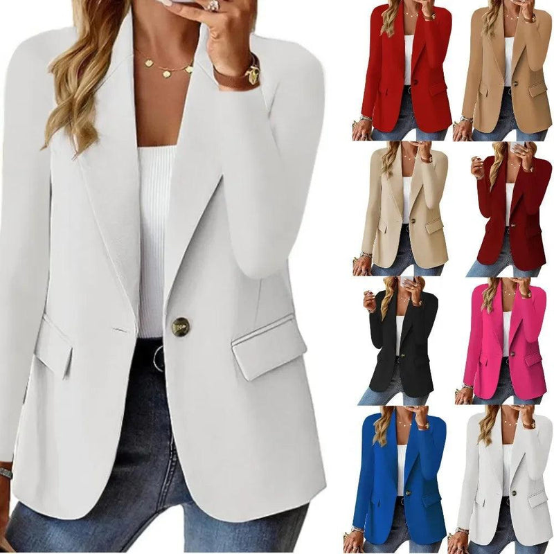 Fashion women's autumn long sleeved solid color cardigan small suit jacket women's casual button casual suit jacket - CRAVO ROSE