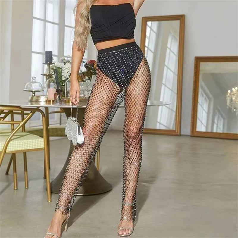 High Quality Crystal Sparkling Diamond Women's Pants And Trousers High Waisted Night Party брюки женские Y2K Pan