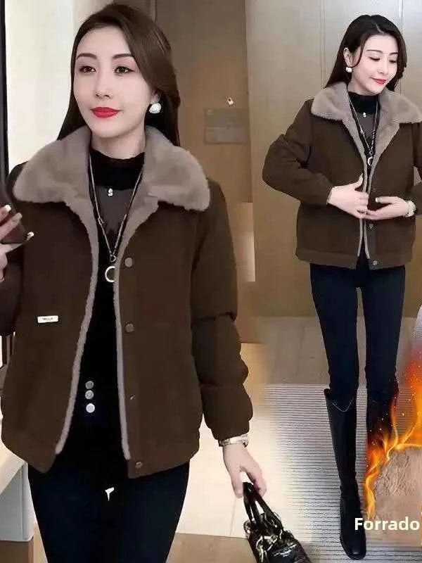 Thickened Fleece Lined Cotton Parka Coat Women's Style 2025 Winter New Arrival American Retro Mountain Eagle Design Jacket
