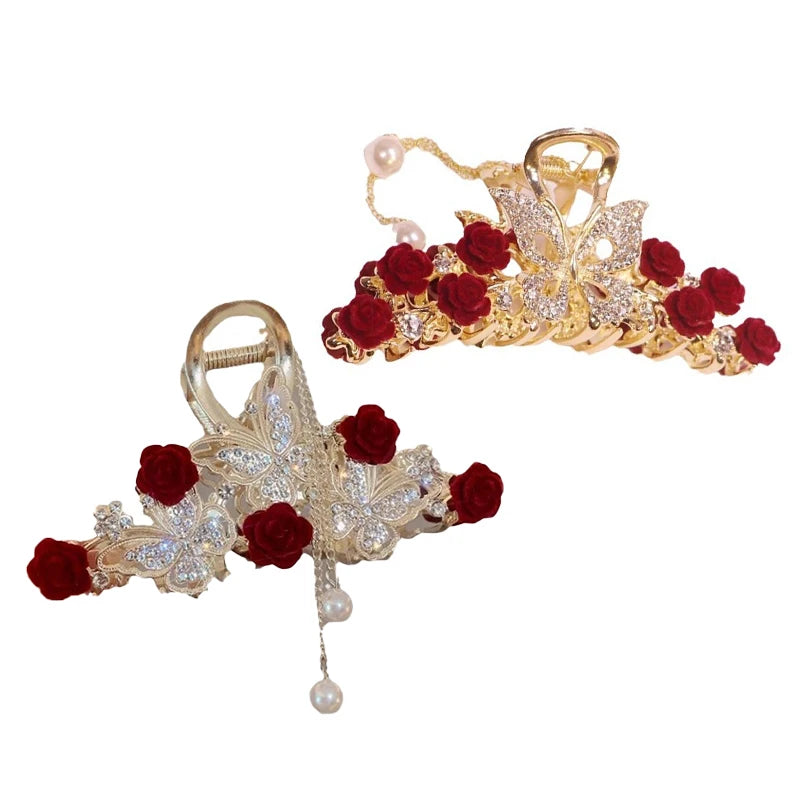 Light Luxury Rhinestone Bell Orchid Tassel Hair Clip Flowers Rose Butterfly Claw Clip Shark Hair Claw Barrette Hair Accessories