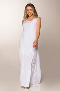 Vestido longo branco casual com babados
